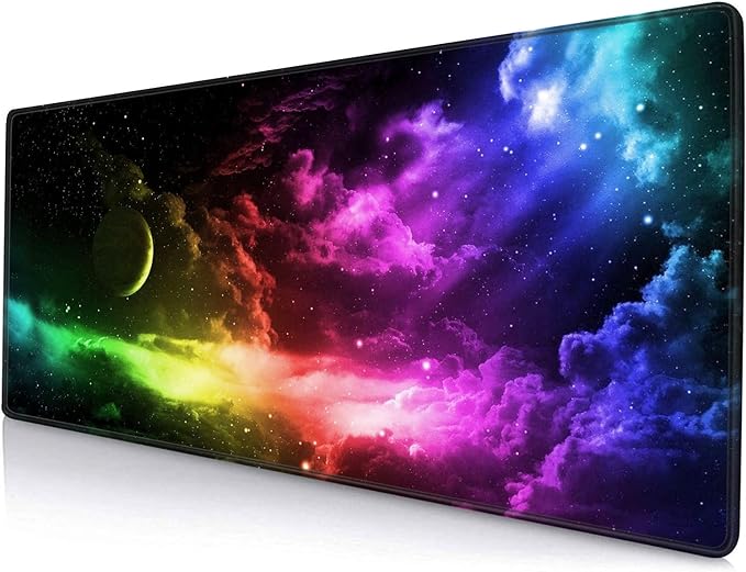Mouse Pad Gaming, Large Mouse Pads for Desk, Keyboard Mouse Mat Desk Pad, Non-Slip Rubber Base with Stitched Edges Mousepad, 31.5x11.8in Colorful Galaxy by SANWUMIAN