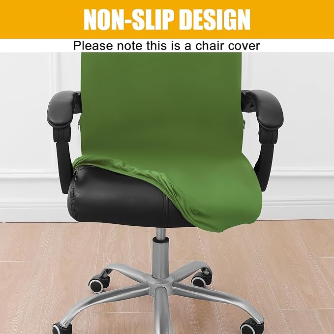 Smiry Stretch Printed Office Computer Desk Chair Covers, Olive Green | Universal Desk Rotating Chair Slipcovers Removable Washable, Soft Fit Anti-Dust Spandex Protector Cover with Zipper - Image 2