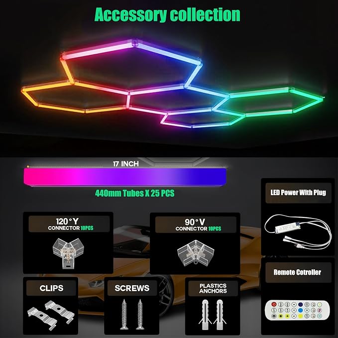 25Pack RGB Hexagon led Garage Lights,5 Hexagon Light with Multi Color,Dimmable&Speed Adjustable RGB Hex Wall Lights,DIY Design for Remote Control - Image 6