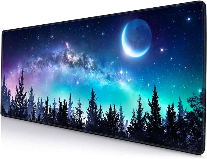 Gaming Large Mouse Pad with Stitched Edges, Galaxy Desk Mat, Extended Keyboard Pad, Non-Slip Rubber Base Desk Pad for Keyboard and Mouse, 31.5X11.8 inch, Moon Starry Sky by SANWUMIAN