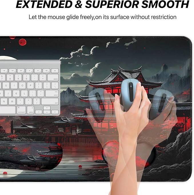 FreeNook 3-in-1 Large Gaming Mouse Pad, Anime Mouse Pad & Keyboard Wrist Rest Support, Japanese Desk Mat Set for Home Office Study Game, 31.5 X 11.8 Inch - Image 4