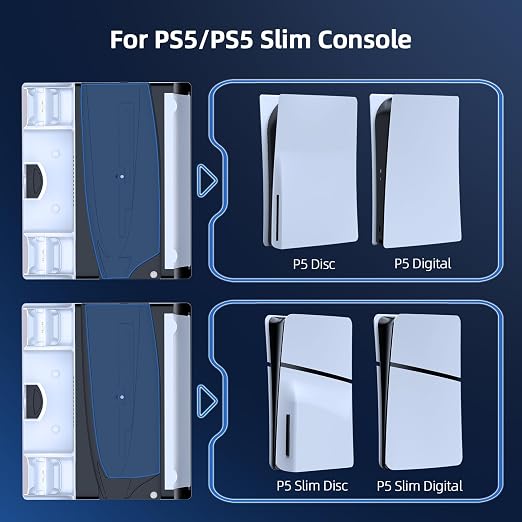 JOYTORN PS5 Vertical Stand with Cooling Fan and Dual Controller Charger Station for PlayStation 5/Slim Console, PS-5 Accessories with Headset Hooker,14 Game Rack Storage, Media Remote Organizer - Image 6
