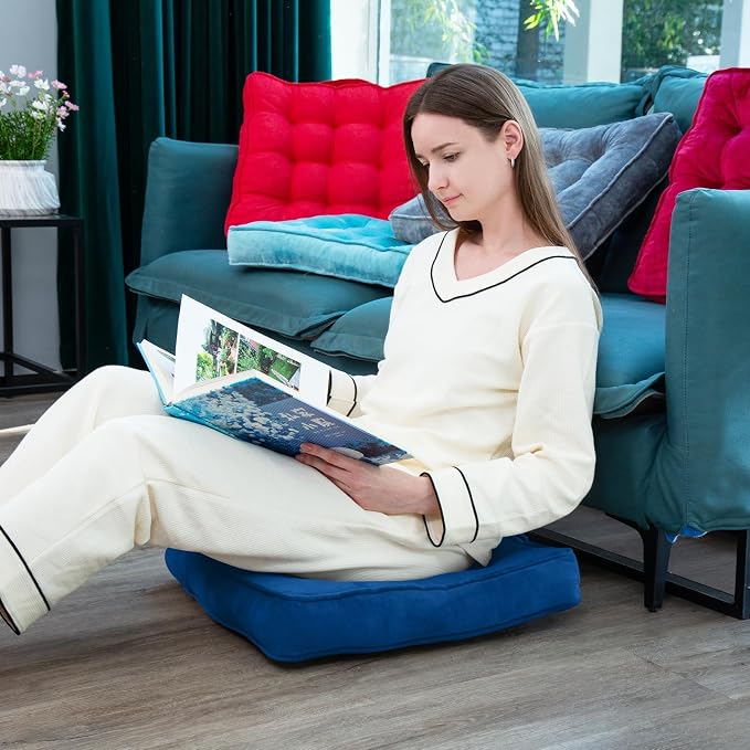1 MIDDLE ONE Floor Pillow Set of 2, Memory Foam Meditation Cushion, Floor Cushions for Adults Sitting, Large Square Seat Cushions for Yoga, Couch, Sofa, Kids, Living Room, 20x20 Inch (Navy Blue) - Image 6
