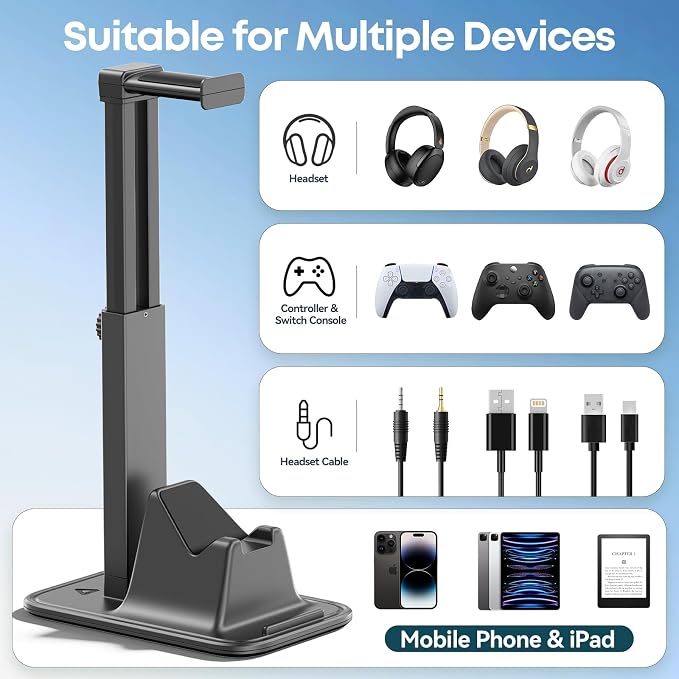 Gaming Headset & Controller Stand, Rotating Headphone Storage with Controller and Phone Holder, Standard Game Desk Storage for PS5/PS4/XBOX, PC Gamer Essentials Organizer Gift Accessories - Image 2