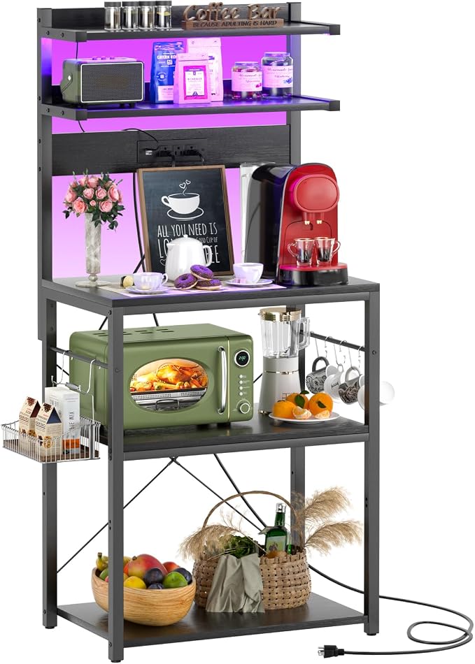 Aheaplus Bakers Rack with Power Outlet & RGB LED, 5-Tiers Coffee Bar Table by Aheaplus