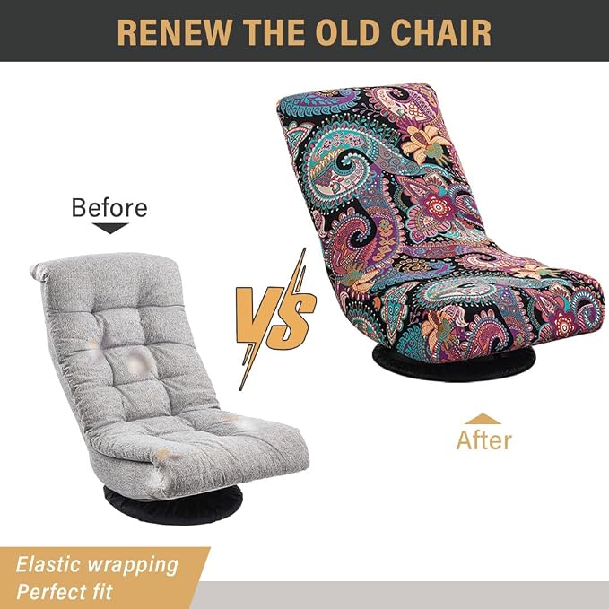 Swivel Reclining Folding Floor Gaming Chair Cover Printed Lazy Boy Chair Slipcover Lounge Folding Sofa Seat Covers for Teens and Adults, 06 - Image 6