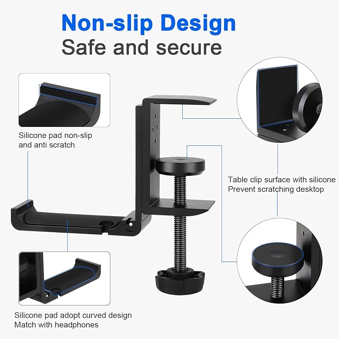 Aluminum Headphone Stand Hanger Foldable with Cable Clip - - Image 3