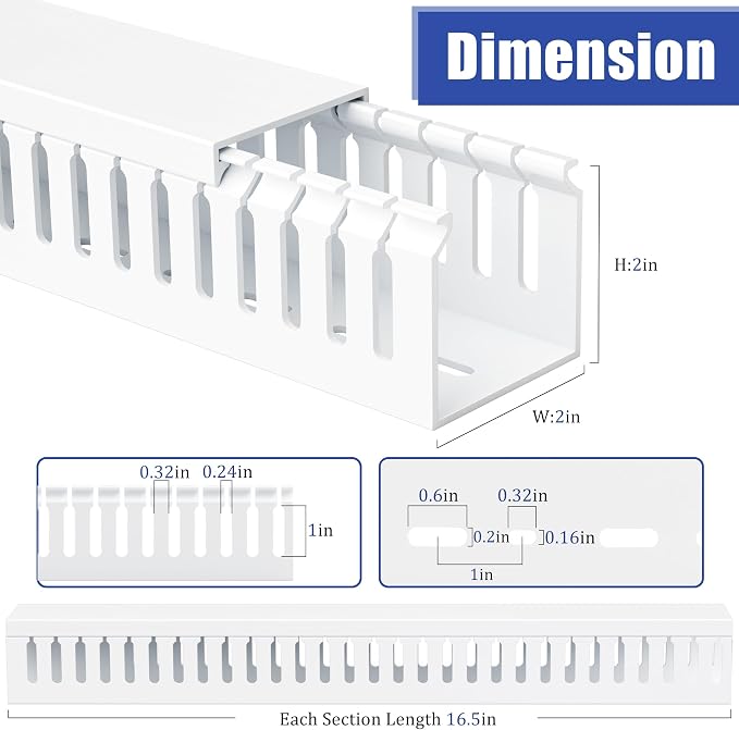 2" H x 2" W Cable Raceway, 33in Under Desk Wire Management Channel, White - Image 2