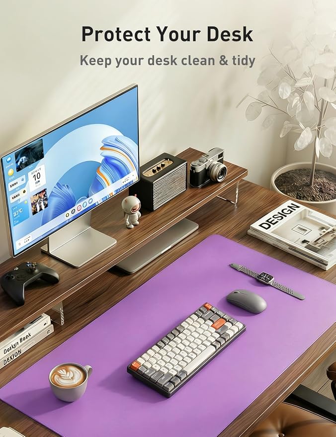 Aothia Faux Leather Desk Mat - Non-Slip PU Leather Desk Blotter, Waterproof Writing Surface, Large Desk Pad for Office & Home (Iris Violet, 55" x 24") - Image 8