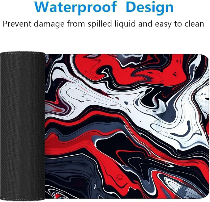 Red Marble Fluid Gaming Mouse Pad Desk Pad Abstract Black White Mousepad XL Large Gaming Mouse Pad Laptop Keyboard Mat Desk Pad Office Home Decor for Women Girl 35.4"x15.7" - Image 3