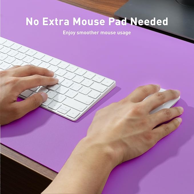Aothia Faux Leather Desk Mat - Non-Slip PU Leather Desk Blotter, Waterproof Writing Surface, Large Desk Pad for Office & Home (Iris Violet, 55" x 17") - Image 4
