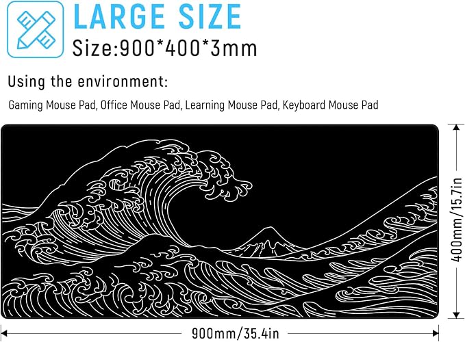 JIALONG Gaming Mouse Pad, Large Mousepad with Non-Slip Rubber Base, Smooth Cloth Surface Desk Keyboard Mat for Computer, PC, Laptop, Desktop 35.4 x 15.7 Inches, Black - Image 2