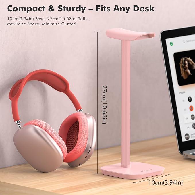 Headphone Stand, Desktop Headset Holder Desk Earphone Stand Aluminum Headset Hanger Headphone Rack Stand to Hold Earphones Such as Airpods Max, Sony, Beats, Bose, Razer, HyperX(Pink) - Image 2