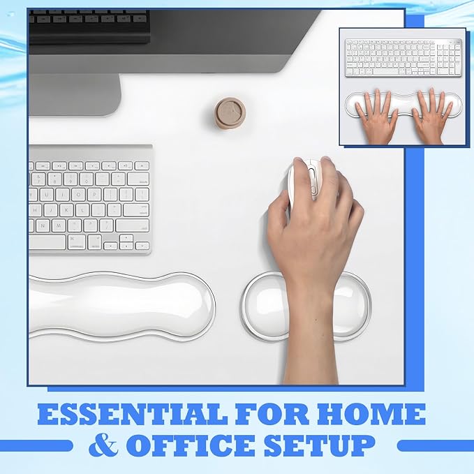 Silicone Gel Keyboard and Mouse Wrist Rest Set, Ergonomic Cool Non-Slip Pad for Typing Pain Relief, Comfort Support for Office Home Computer Laptop, White ﻿ ﻿ - Image 5