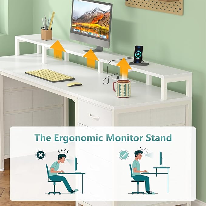 60" Computer Desk with 8 Drawers & Monitor Stand for Home Office, Bedroom - Image 7