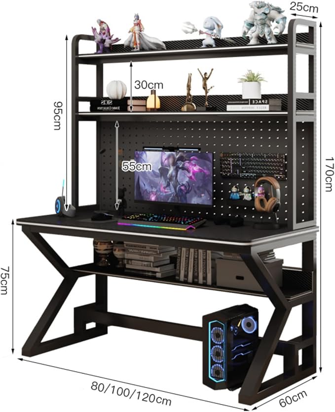 Computer Desk with Pegboard & Storage Shelves, Industrial Gaming Desk PC Desk Multifunctional Workstation for Home Office(100CM, Carbon Fiber) - Image 2