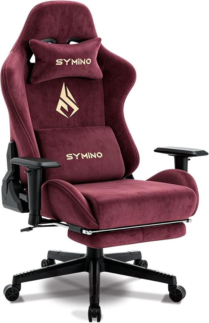 Symino Gaming Chair, High Back Ergonomic Office Chair with 2D Adjustable Armrests, 150° Recline, Breathable Faux Suede, Adjustable Headrest & Footrest for Home Office by Unknown