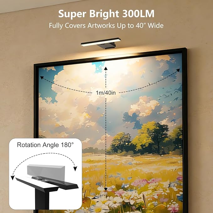 Kitloo Picture Lights for Wall, 6000mAh Rechargeable Battery Powered, Remote Control Wall Sconces with 3 Colors & Dimmable, LED Art Lights for Paintings, Gallery, Dartboard - Image 3