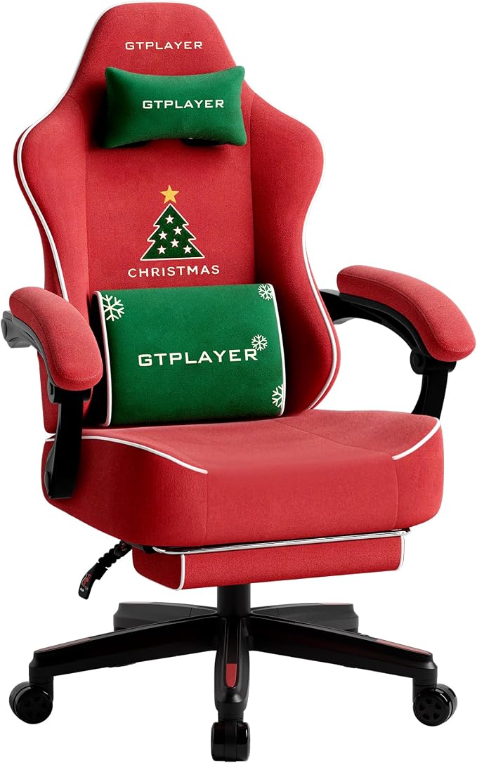GTPLAYER Gaming Chair, Video Game Chairs with Footrest, PC Gamer Chairs for Adults - Padded High Back Ergonomic Reclining Silla Gamer, Linkage Armrest, Ace Pro, Christmas (Velvet) by GTPLAYER