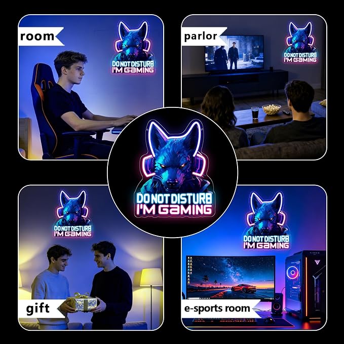 Gamer Neon Sign,Game Wolf Neon Signs for Gaming Room Decor,Do Not Disturp I'm Gaming Neon Sign for Game Wall Decor,Game Neon Sign for Teen Boy Room Decor Gifts,Gamer Gifts - Image 4