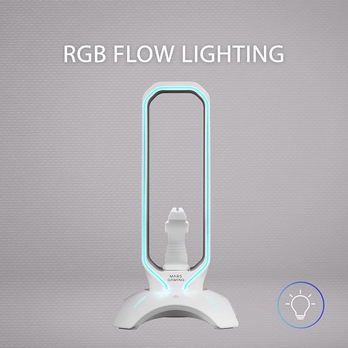Mars Gaming MHHPROW, Gamer Headset Stand with 2xUSB HUB + Bungee Mouse, White - Image 3