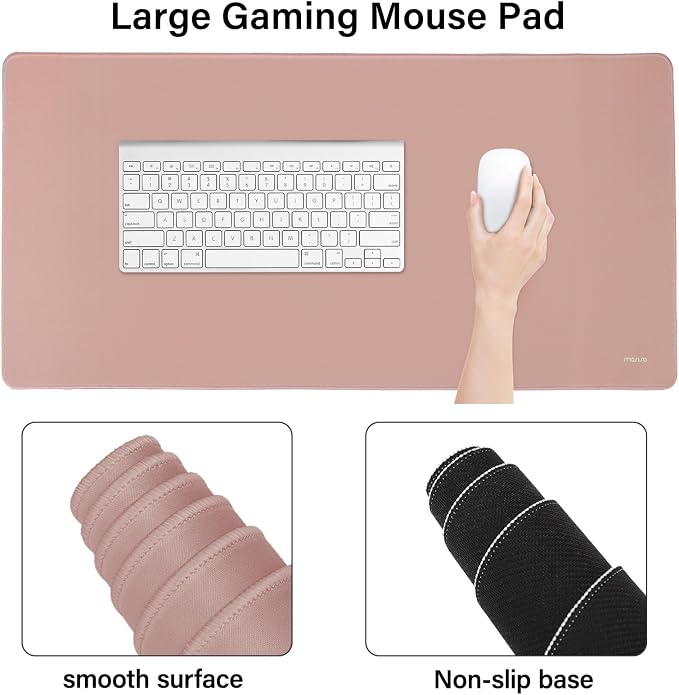 MOSISO Keyboard Mouse Pad Set, Large Gaming Mouse Pad&Keyboard Wrist Rest | Rectangular Mousepad with Wrist Rest&Coaster, Ergonomic Non-Slip&Easy Typing Pad with Curved Silicone Lining, Salmon Pink - Image 4