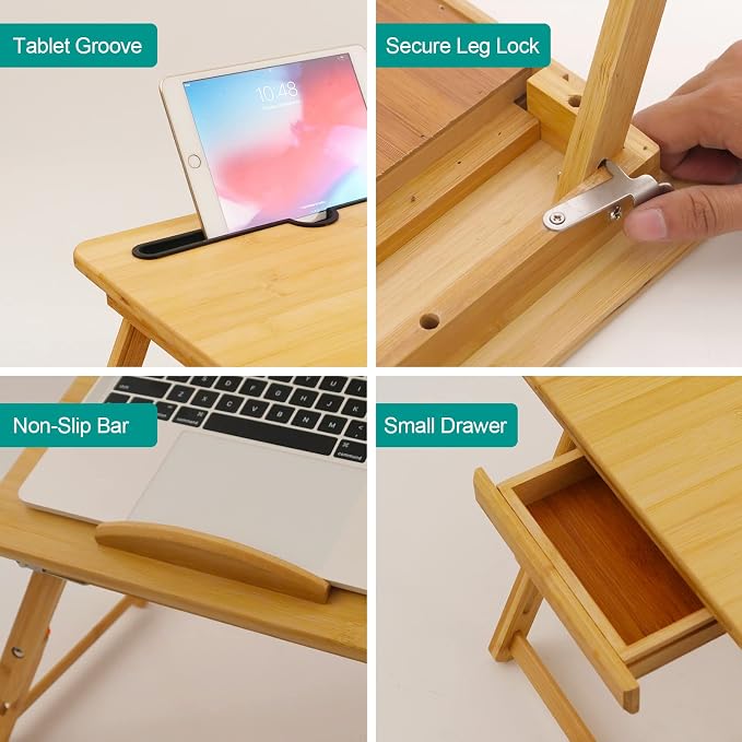 Laptop Desk for Bed, COIWAI Bed Tray,Laptop Lap Desk,Foldable Portable Tray for Sofa Couch Floor, Adjustable Height and Angle, with Tablet Phone Hold Slot,with Storage Drawer - Image 5