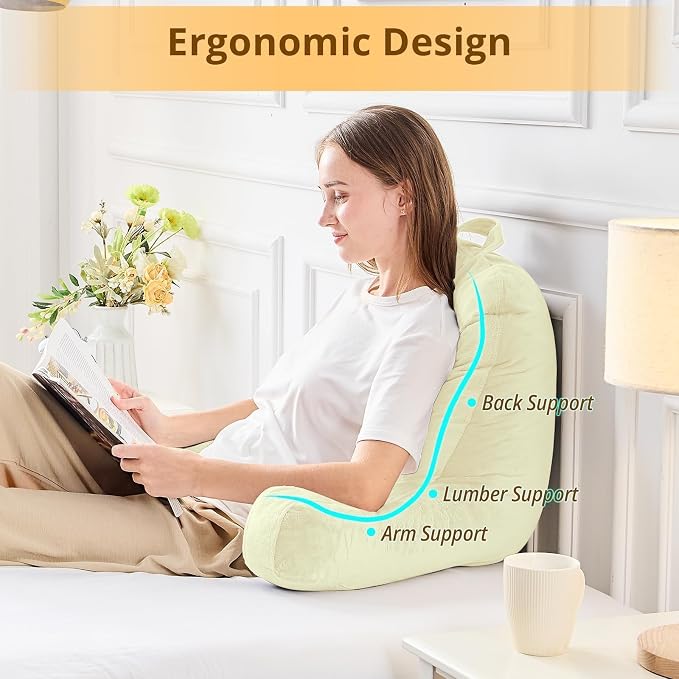 Sasttie Reading Pillow for Bed, Back Pillow for Sitting Up, Cream - Image 5