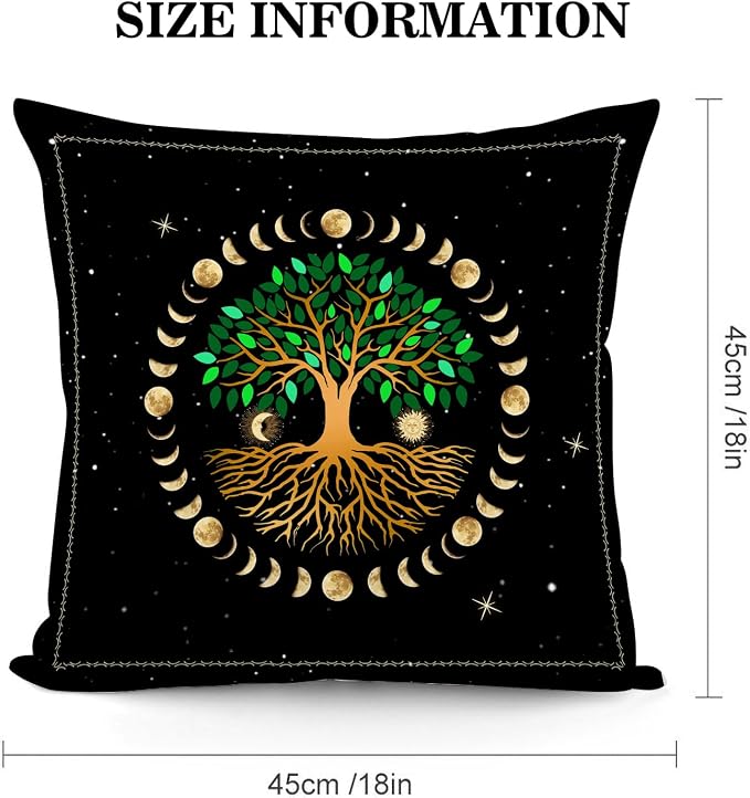 Ancient Tree Life Decorative Throw Pillow Covers Aesthetic Set of 2, Moon Luna Hippie Decor Ourdoor Pillow Cases for Couch Sofa Living Room Bed Chair Decor 18"x18" - Image 5