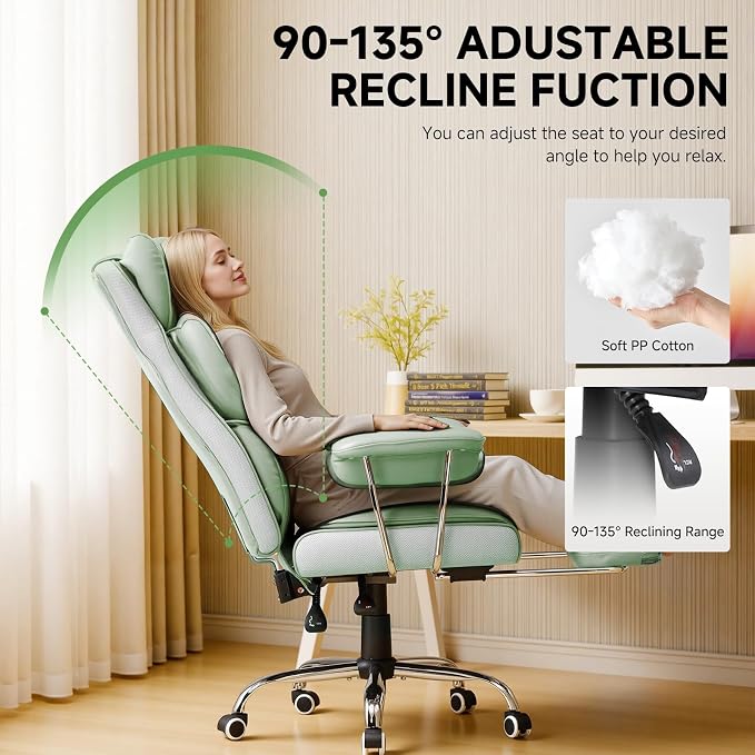 COMHOMA Big and Tall Office Chair, High Back Leather Gaming Chair with Footrest, Executive Ergonomic Office Chairs with Pocket Spring Lumbar Support and with Outward Fixed Soft Armrests - Image 8
