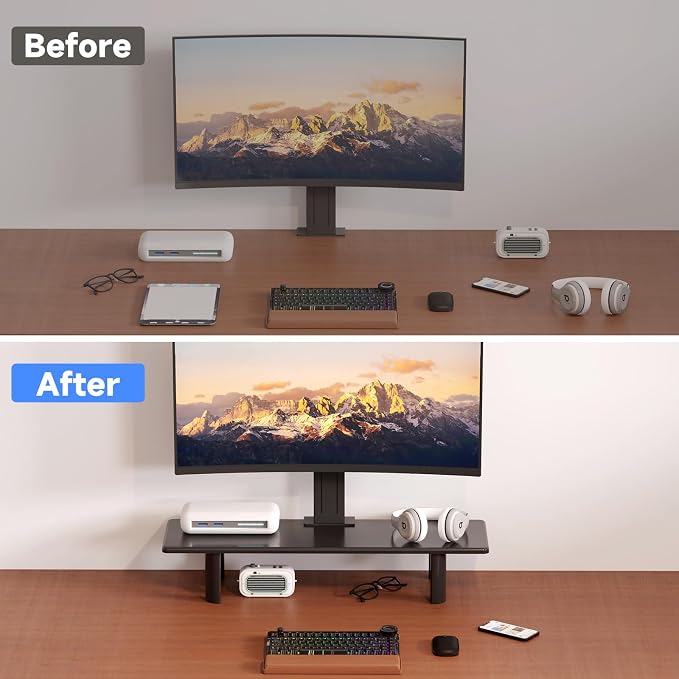 suptek Dual Monitor Stand Riser, 32.28" Large Stands for 2 Monitors | Wooden Desktop Organizer Shelf for Office Desk Computer, TV, Laptop - Image 4