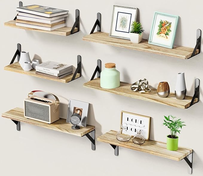 Amada Solid Paulownia Wood Wall Shelves, Large Size, 6 Pcs, Natural Wood by AMADAHOMEFURNISHING