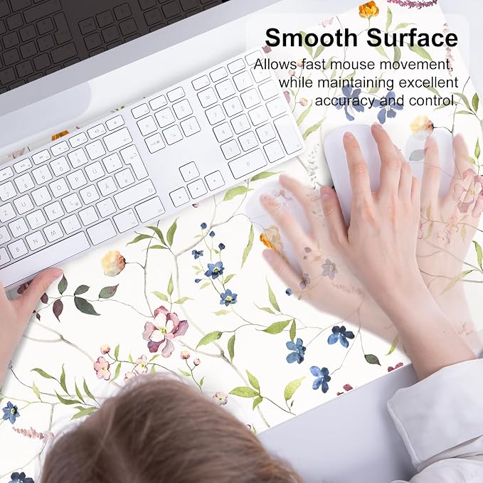 QiyI PU Leather Large Mouse Pad, 31.5" x 15.7", Watercolor Flowers | Desk Décor Accessories, Extended Size, Waterproof & Easy to Clean, Smooth Surface, Non Slip Desk Organization - Image 4