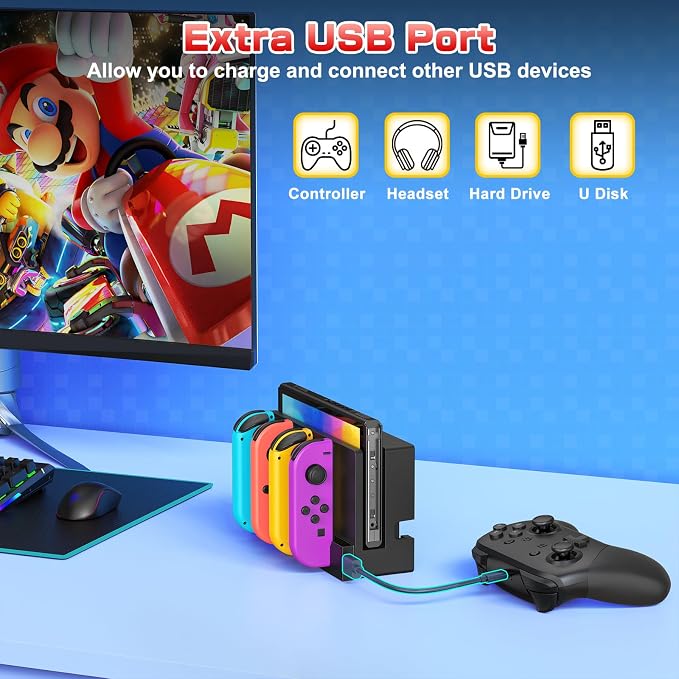 Switch Controller Charger Dock for Nintendo Switch 1/OLED for 4 Joy-Cons - Image 6