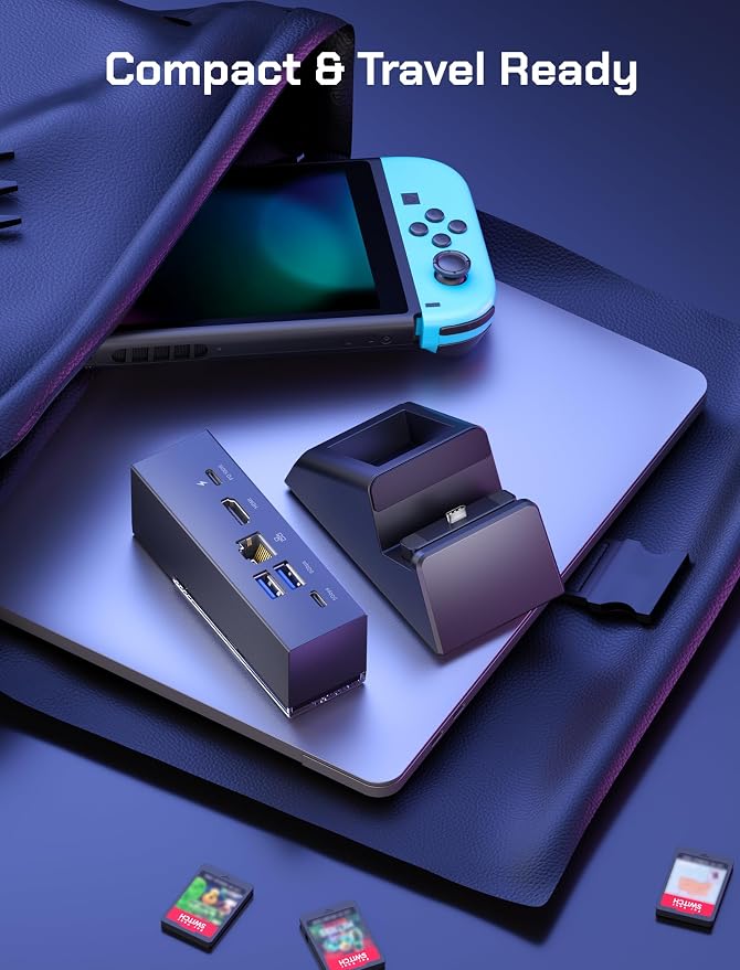 JSAUX Switch Dock 7-in-1, Portable TV Dock with 4K@120Hz HDMI, Gigabit Ethernet, USB A and USB C 3.1, 100W PD Charging, Travel Docking Station Compatible with Switch - HB0704 - Image 4