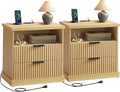 VASAGLE Set of 2 Nightstands with Charging Station, 2 Drawers, Open Shelf by Unknown