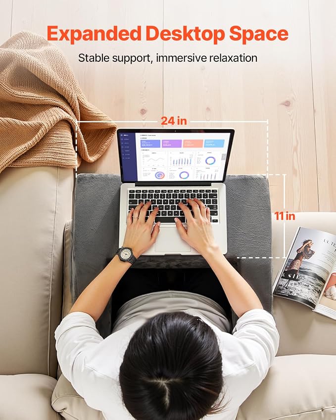 VEVOR Reading Pillow for Gaming, Extra Large Lap Desk Pillow with Pockets and Cup Holder, Laptop Pillow with Memory Foam Bed Rest, Bed Pillow for Sitting Up for Gaming, Reading, Resting, Working, Grey - Image 3