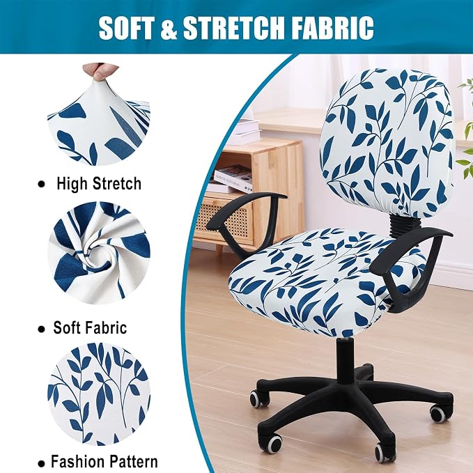 Smiry Stretch Printed Office Computer Desk Chair Covers for Seat & Backrest | Stretch Fit, Soft Fabric Universal Washable Removable, Anti-Dust Rotating Chair Slipcovers Protector - Image 6
