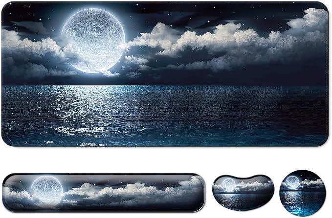 4 in 1 Mouse Pad and Keyboard Wrist Rest,Large Desk Mat,Coaster Set-Ocean by Wiabsi
