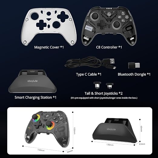 C8 PC Controller - Wireless Bluetooth Gamepad - Hall Effect Joystick RGB Backlit - 1000Hz Polling Rate -Dual Vibrate Macro Buttons for PC, Switch, Switch 2, Steam Deck, Android, iOS, MAC &Tesla Charging Dock - Image 9