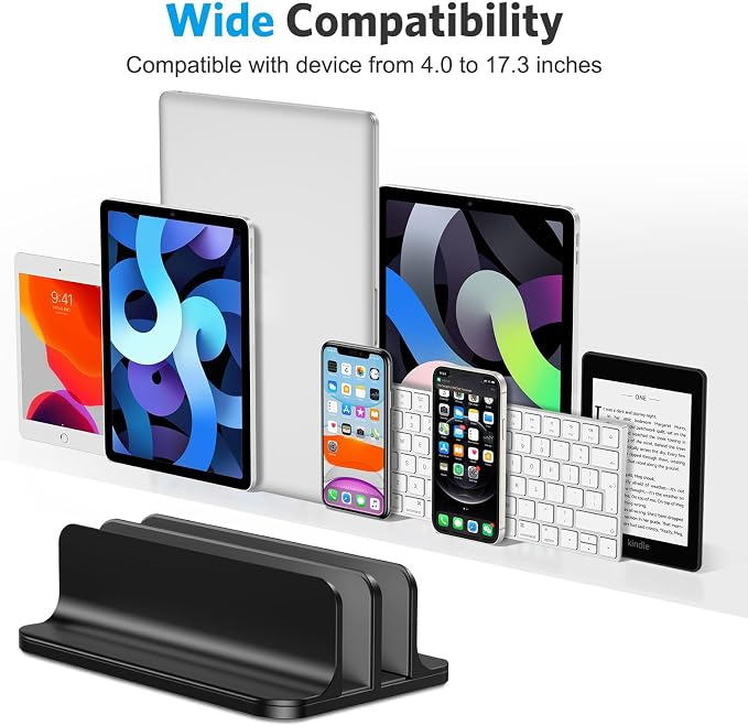 OMOTON Dual Vertical Desk Laptop Stand Holder, Fits MacBook Air/Pro, Black - Image 3