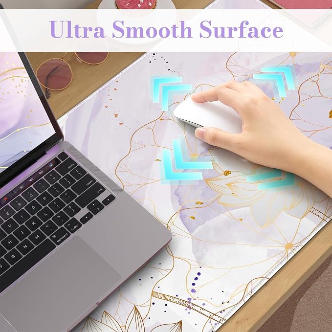 iCasso Desk Cover Mat, Extra Large Lotus Mouse Pad, Purple Lotus Leaf | Desk Pad Mat, Office Matt for Desktop Protector, Anti-Slip XXL Big Mousepad with Stitched Edges for Laptop Computer Keyboard - Image 4