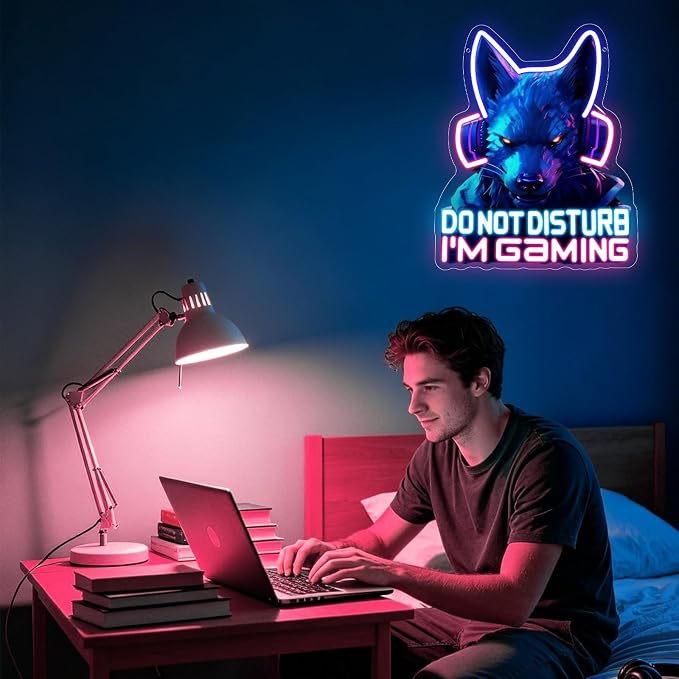 Gamer Neon Sign,Game Wolf Neon Signs for Gaming Room Decor,Do Not Disturp I'm Gaming Neon Sign for Game Wall Decor,Game Neon Sign for Teen Boy Room Decor Gifts,Gamer Gifts - Image 6
