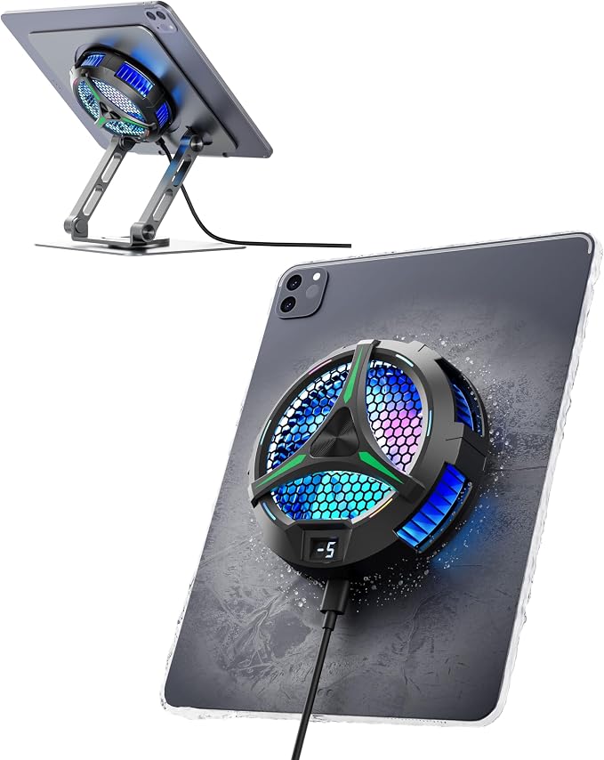 ACEDAYS Magnetic Cooler for iPad,Tablet Cooler for ipad/Surface pro/Samsung Tab,Universal Radiator with Temperature Display for Mobile Gaming,Tiktok Live Streaming(Including Tablet Stand Holder) by ACEDAYS