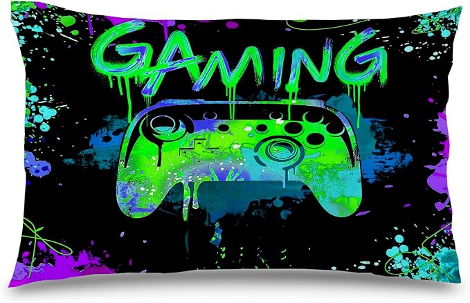 Gaming Pillow case,Gamer Pillow Cover 12x20,Game Room Decor,Gaming Room Decor,Gaming Pillow Cover,Teen boy Room Decor Game Room Couch,Son boy Room Decorations for Bedroom (Green) by Likjadjustfollowme