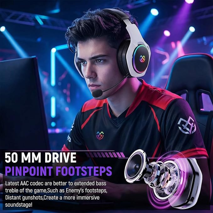 Tatybo Wireless Gaming Headset for PS5, Dual Mode, Low Latency, Black White - Image 2