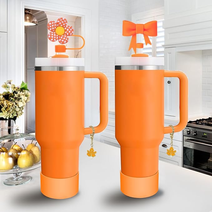 Stanley Cup Accessories Set,Including 2 Pcs 0.4in Straw Cover, 1 Silicone Spill-Proof Stopper Set of 3, 1 Cute Maple Handle Charm, 1 Silicone Boot Fits Stanley 40&30 Oz Tumbler (Tigerlily Plum) - Image 6