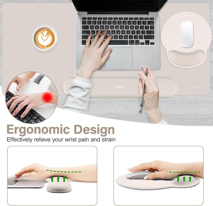 MOSISO Wrist Rest for Mouse Pad Set, Large Gaming Deskpad, Stone Gray - Image 2