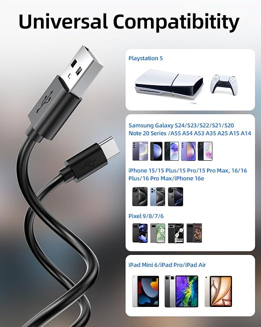 Superer 5 ft USB C Charging Cable Fit for PS5 Controller, PlayStation 5 DualSense, Xbox Series X/S Controllers, Xbox Elite Series 2 (Model 1914 1797), Fast Charger & Data Sync Replacement Cord - Image 3