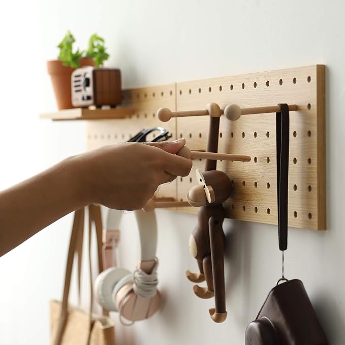 Wooden Pegboard Modular Display Organization Storage Wall Hooks Shelf(Color:Oak) - Image 3